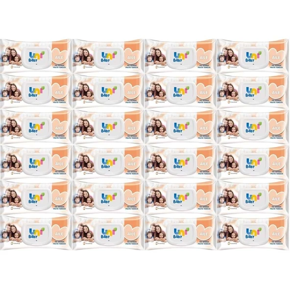 Uni Baby Islak Havlu Mendil 90 Yaprak Aile (24 Lü Set) 2160 Yaprak Plastik Kapaklı ürün görseli 1