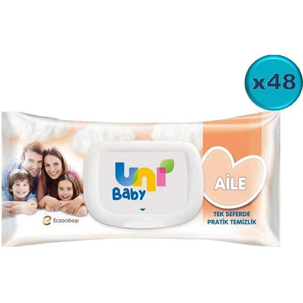 Uni Baby Islak Havlu Mendil 90 Yaprak Aile (48 Li Set) 4320 Yaprak Plastik Kapaklı ürün görseli 1