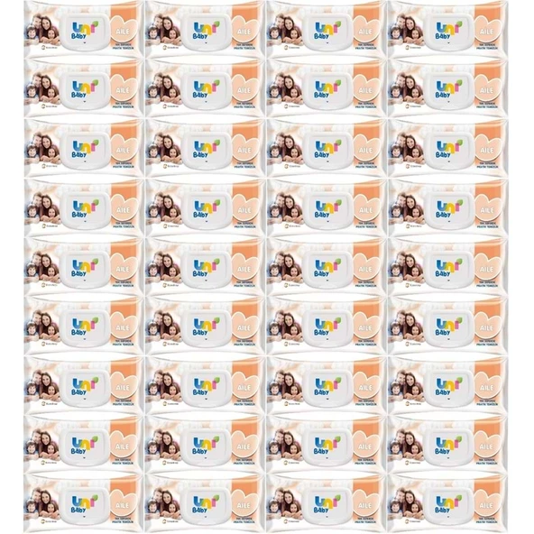 Uni Baby Islak Havlu Mendil 90 Yaprak Aile (36 Lı Set) 3240 Yaprak Plastik Kapaklı ürün görseli 1