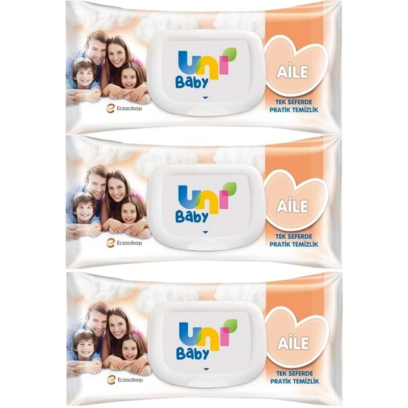 Uni Baby Islak Havlu Mendil 90 Yaprak Aile (3 Lü Set) 270 Yaprak Plastik Kapaklı ürün görseli 1