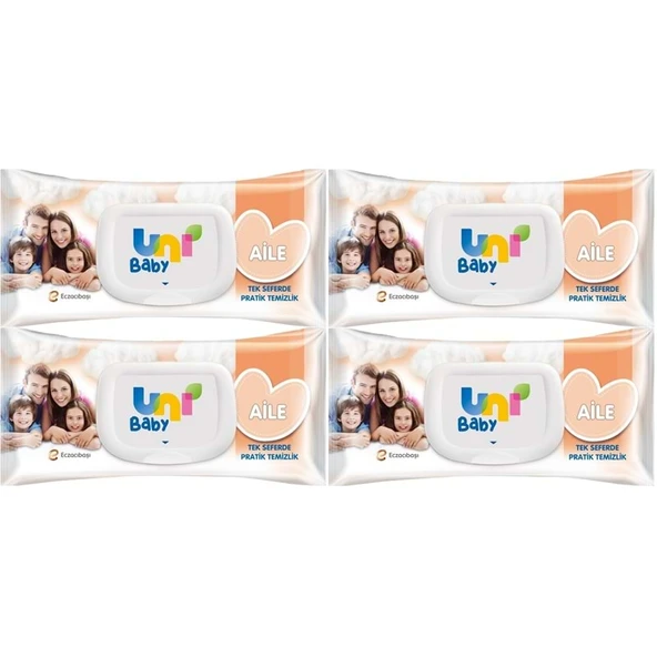 Uni Baby Islak Havlu Mendil 90 Yaprak Aile (4 Lü Set) 360 Yaprak Plastik Kapaklı ürün görseli 1