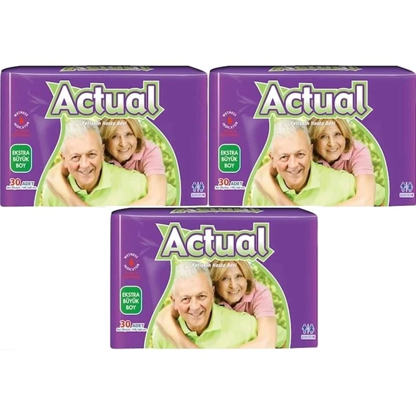 Actual Yetişkin Bezi Bel Bantlı XL - Ekstra Büyük - Extra Large 90 Adet (3PK*30) ürün görseli 1