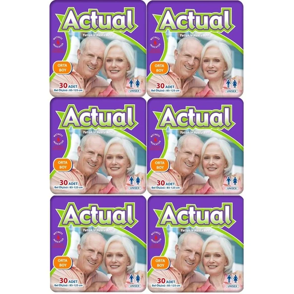 Actual Yetişkin Bezi Bel Bantlı M - Medium - Orta 180 Adet (6PK*30) ürün görseli 1