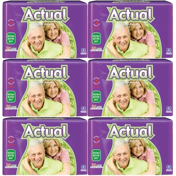 Actual Yetişkin Bezi Bel Bantlı XL - Ekstra Büyük - Extra Large 180 Adet (6PK*30) ürün görseli 1