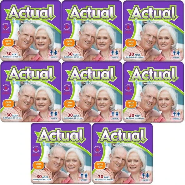 Actual Yetişkin Bezi Bel Bantlı M - Medium - Orta 240 Adet (8PK*30) ürün görseli 1