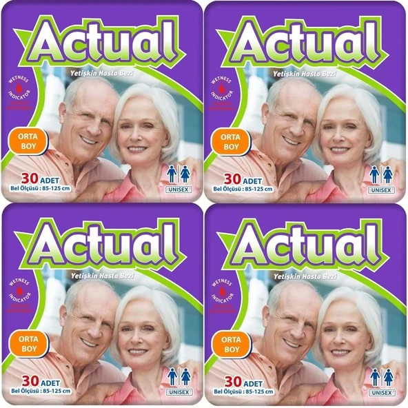 Actual Yetişkin Bezi Bel Bantlı M - Medium - Orta 120 Adet (4PK*30) ürün görseli 1