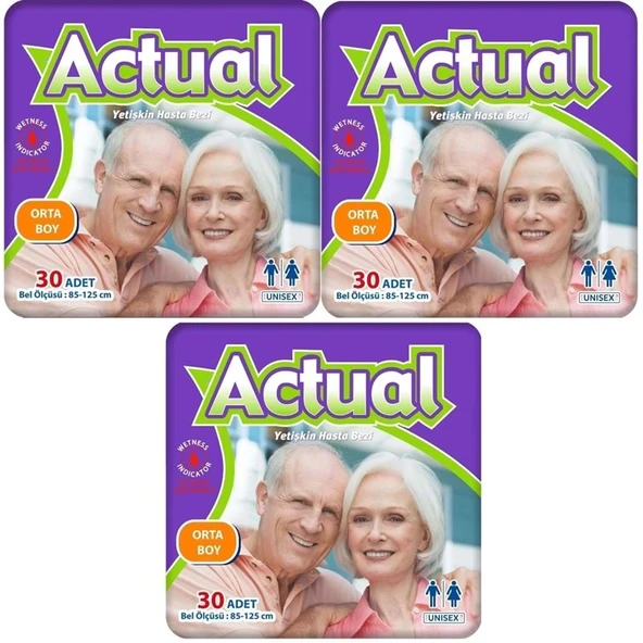 Actual Yetişkin Bezi Bel Bantlı M - Medium - Orta 90 Adet (3PK*30) ürün görseli 1