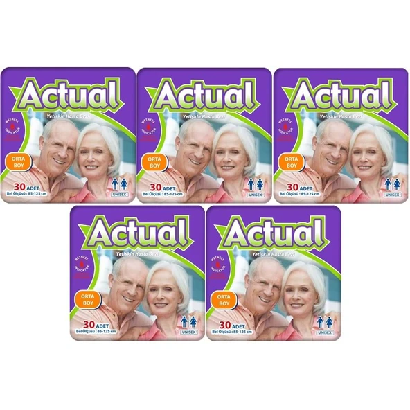 Actual Yetişkin Bezi Bel Bantlı M - Medium - Orta 150 Adet (5PK*30) ürün görseli 1