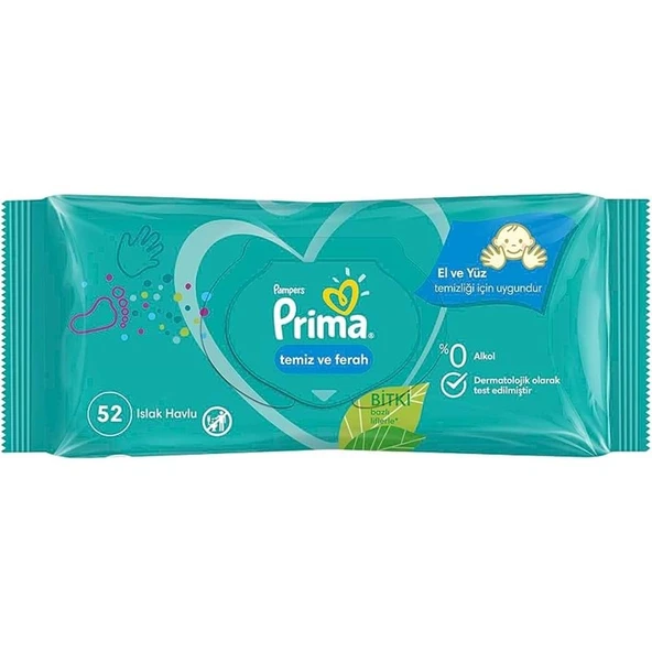 Prima Islak Havlu Mendil Temiz ve Ferah/Fresh Clean 52 Yaprak (Bitki Bazlı) Tekli Pk ürün görseli 1