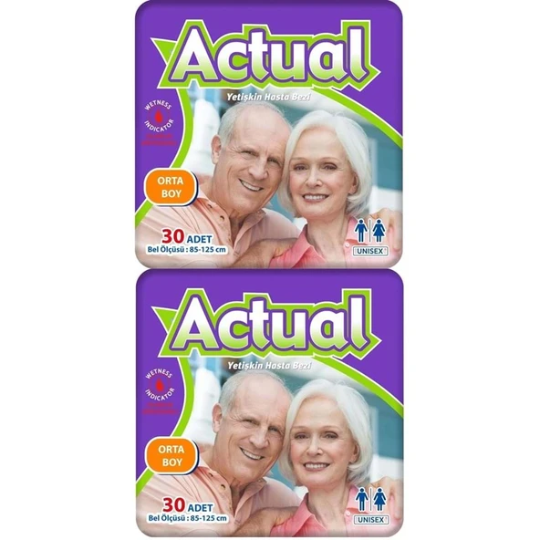 Actual Yetişkin Bezi Bel Bantlı M - Medium - Orta 60 Adet (2PK*30) ürün görseli 1