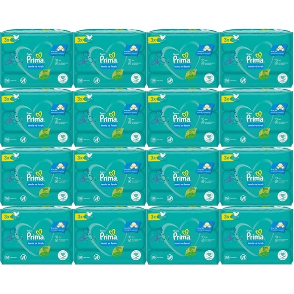 Prima Islak Havlu Mendil Temiz ve Ferah (Bitki Bazlı) 48 Li Set (16PK*3) 2496 Yaprak ürün görseli 1