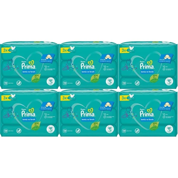 Prima Islak Havlu Mendil Temiz ve Ferah (Bitki Bazlı) 18 Li Set (6PK*3) 936 Yaprak ürün görseli 1