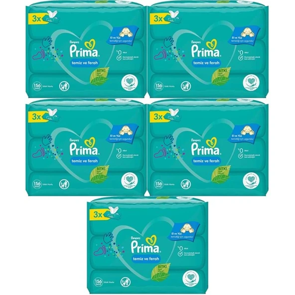Prima Islak Havlu Mendil Temiz ve Ferah (Bitki Bazlı) 15 Li Set (5PK*3) 780 Yaprak ürün görseli 1