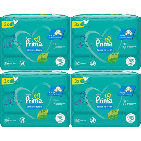 Prima Islak Havlu Mendil Temiz ve Ferah (Bitki Bazlı) 12 Li Set (4PK*3) 624 Yaprak ürün görseli 1