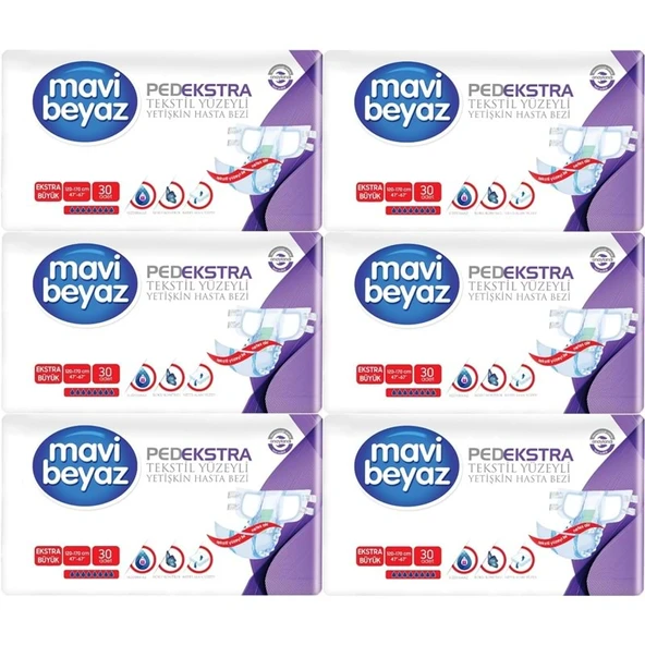 Mavi Beyaz Ped Ekstra Tekstil Yüzeyli Bel Bantlı Yetişkin Bezi XL -Extra Large -Ekstra Büyük 180 Adt ürün görseli 1