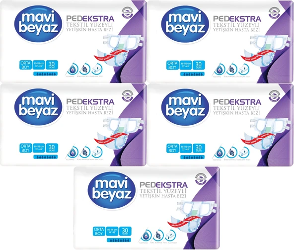 Mavi Beyaz Ped Ekstra Tekstil Yüzeyli Bel Bantlı Yetişkin Bezi M - Medium - Orta 150 Adet ürün görseli 1