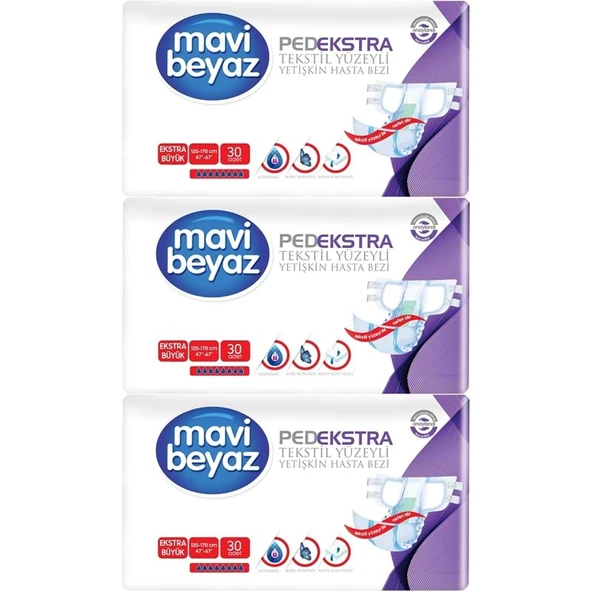 Mavi Beyaz Ped Ekstra Tekstil Yüzeyli Bel Bantlı Yetişkin Bezi XL -Extra Large -Ekstra Büyük 90 Adet ürün görseli 1