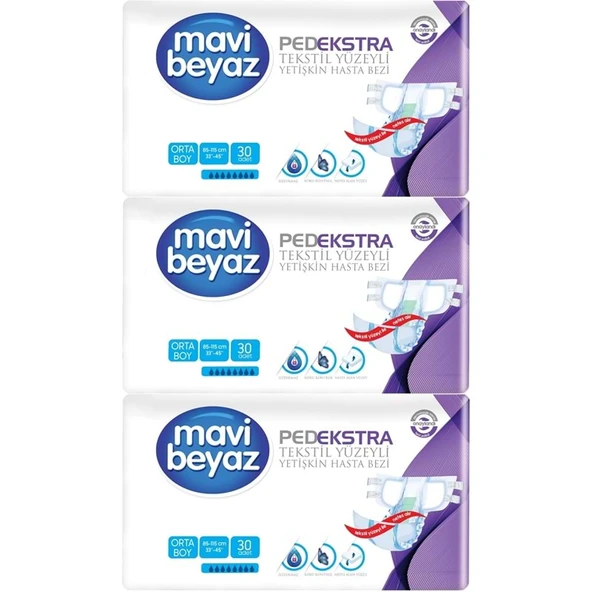Mavi Beyaz Ped Ekstra Tekstil Yüzeyli Bel Bantlı Yetişkin Bezi M - Medium - Orta 90 Adet ürün görseli 1