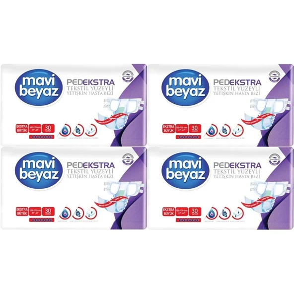Mavi Beyaz Ped Ekstra Tekstil Yüzeyli Bel Bantlı Yetişkin Bezi XL -Extra Large -Ekstra Büyük 120 Adt ürün görseli 1
