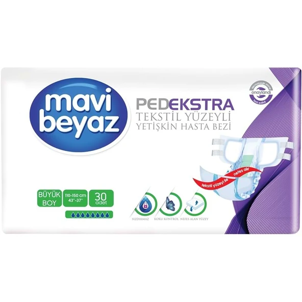 Mavi Beyaz Ped Ekstra Tekstil Yüzeyli Bel Bantlı Yetişkin Bezi L - Large - Büyük 30 Adet ürün görseli 1