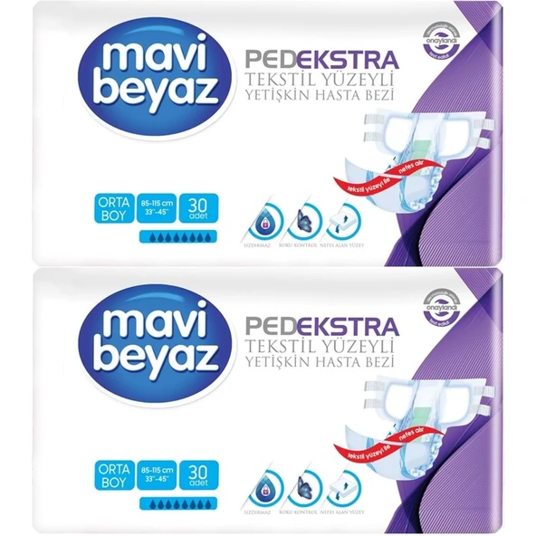 Mavi Beyaz Ped Ekstra Tekstil Yüzeyli Bel Bantlı Yetişkin Bezi M - Medium - Orta 60 Adet ürün görseli 1