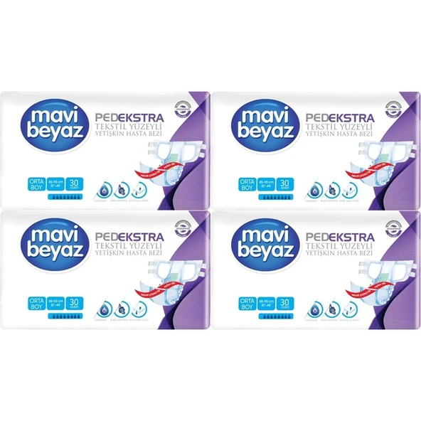 Mavi Beyaz Ped Ekstra Tekstil Yüzeyli Bel Bantlı Yetişkin Bezi M - Medium - Orta 120 Adet ürün görseli 1