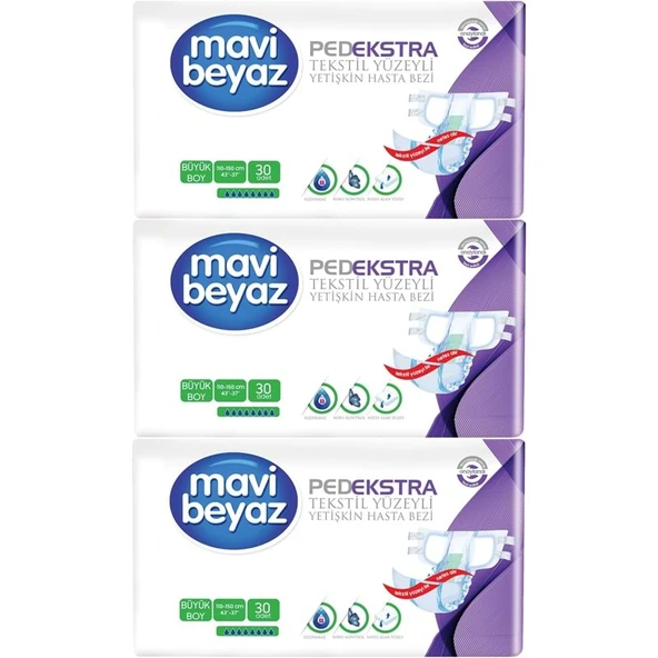 Mavi Beyaz Ped Ekstra Tekstil Yüzeyli Bel Bantlı Yetişkin Bezi L - Large - Büyük 90 Adet ürün görseli 1