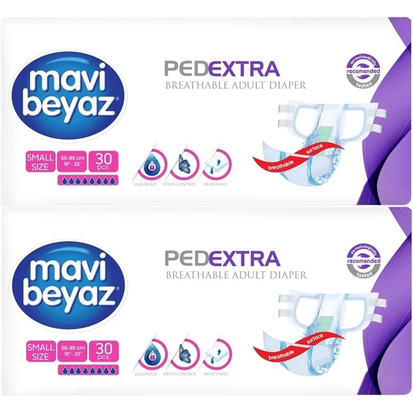 Mavi Beyaz Ped Ekstra Tekstil Yüzeyli Bel Bantlı Yetişkin Bezi S - Small - Küçük 60 Adet ürün görseli 1
