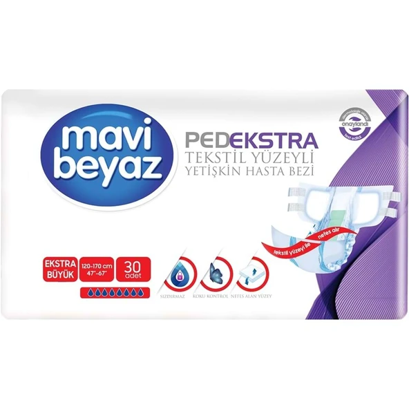 Mavi Beyaz Ped Ekstra Tekstil Yüzeyli Bel Bantlı Yetişkin Bezi XL -Extra Large -Ekstra Büyük 30 Adet ürün görseli 1