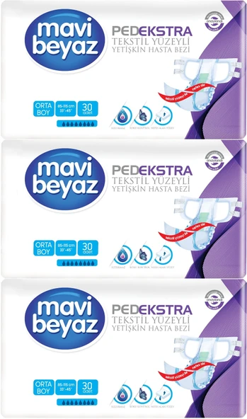 Mavi Beyaz Ped Ekstra Tekstil Yüzeyli Bel Bantlı Yetişkin Bezi M - Medium - Orta 90 Adet ürün görseli 1