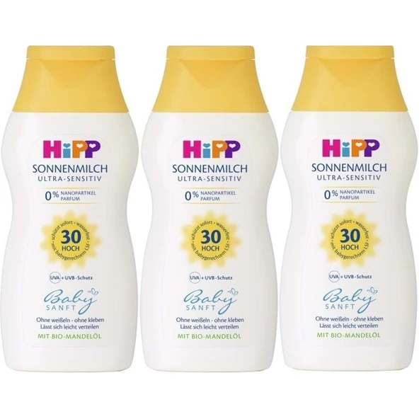 Hipp Babysanft Bebek Güneş Sütü 200Ml (30 Faktör) (3 Lü Set) ürün görseli 1