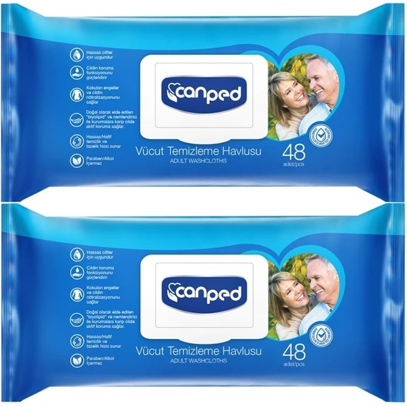Canped Yetişkin Vücut Perine Temizleme Islak Mendil Havlu 48 Yaprak XL (2 Li Set) Plastik Kapaklı ürün görseli 1