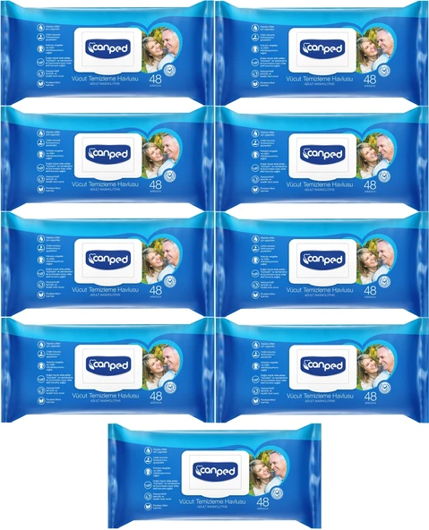 Canped Yetişkin Vücut Perine Temizleme Islak Mendil Havlu 48 Yaprak XL (9 Lu Set) Plastik Kapaklı ürün görseli 1