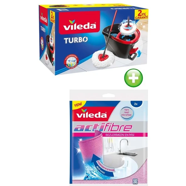 Vileda Turbo Pedallı Temizlik Seti (Komple Set)+Vileda Actifibre Mikrofiber Bez (Paket İçi 2 Li Pk) ürün görseli 1
