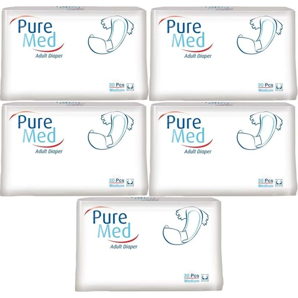 Puremed Yetişkin Bezi Bel Bantlı Tekstil Yüzey M - Orta - Medium 150 Adet (5PK*30) ürün görseli 1