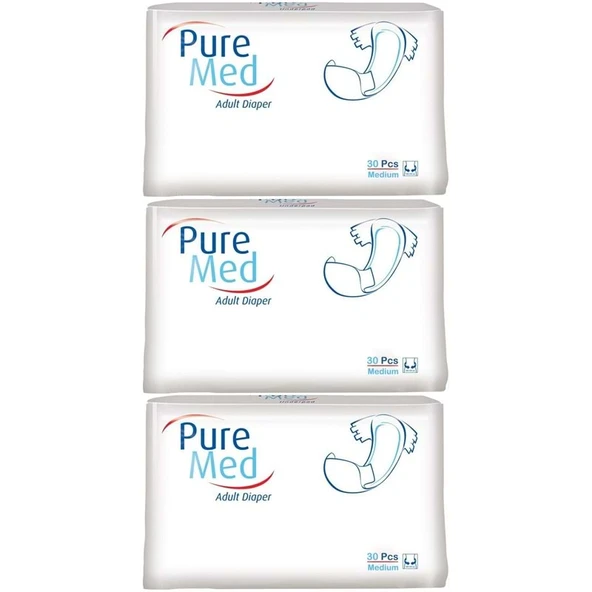 Puremed Yetişkin Bezi Bel Bantlı Tekstil Yüzey M - Orta - Medium 90 Adet (3PK*30) ürün görseli 1