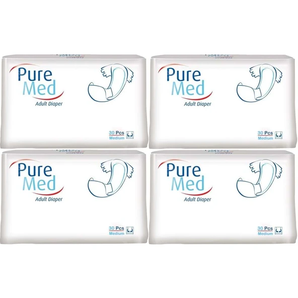 Puremed Yetişkin Bezi Bel Bantlı Tekstil Yüzey M - Orta - Medium 120 Adet (4PK*30) ürün görseli 1