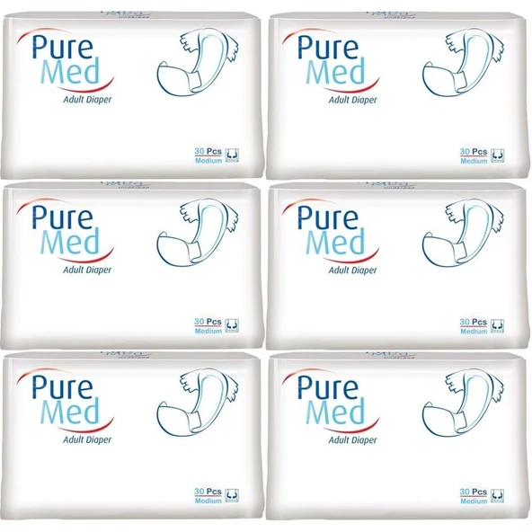 Puremed Yetişkin Bezi Bel Bantlı Tekstil Yüzey M - Orta - Medium 180 Adet (6PK*30) ürün görseli 1