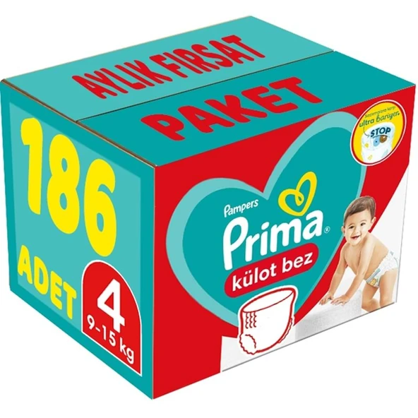 Prima Külot Bebek Bezi 4 Beden 9-15 KG Maxi 186 Adet Aylık Fırsat Pk ürün görseli 1