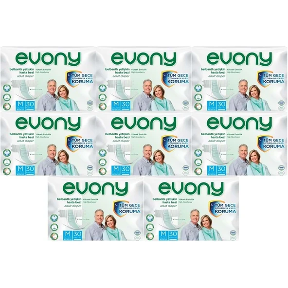 Evony Yetişkin Bezi Bel Bantlı Tekstil Yüzey M-Orta 240 Adet (8PK*30) ürün görseli 1