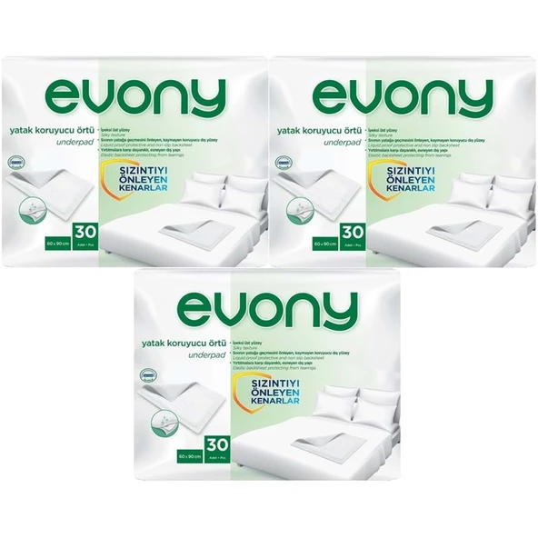 Evony Yetişkin Yatak Koruyucu Örtü 60*90CM 90 Adet (3PK*30) (Kaymaz Özellikli) ürün görseli 1