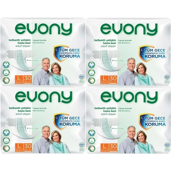 Evony Yetişkin Bezi Bel Bantlı Tekstil Yüzey L-Büyük 120 Adet (4PK*30) ürün görseli 1