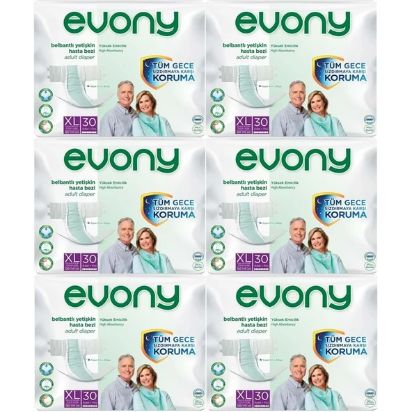 Evony Yetişkin Bezi Bel Bantlı Tekstil Yüzey Ekstra Büyük (XL) 180 Adet (6PK*30) ürün görseli 1