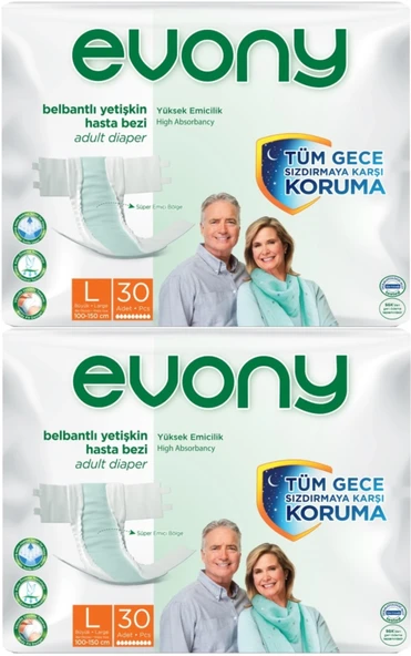 Evony Yetişkin Bezi Bel Bantlı Tekstil Yüzey L-Büyük 60 Adet (2PK*30) ürün görseli 1