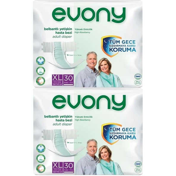 Evony Yetişkin Bezi Bel Bantlı Tekstil Yüzey Ekstra Büyük (XL) 60 Adet (2PK*30) ürün görseli 1