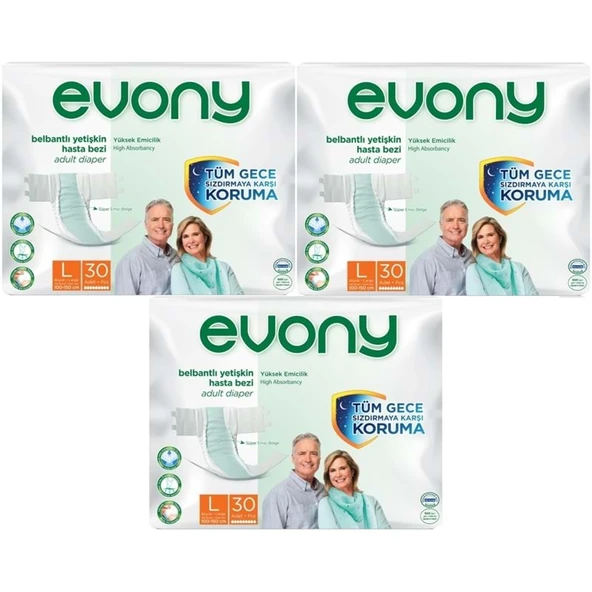 Evony Yetişkin Bezi Bel Bantlı Tekstil Yüzey L-Büyük 90 Adet (3PK*30) ürün görseli 1