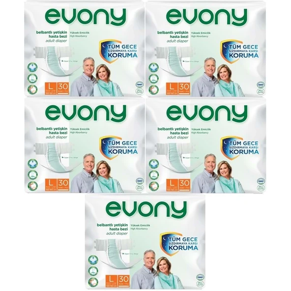 Evony Yetişkin Bezi Bel Bantlı Tekstil Yüzey L-Büyük 150 Adet (5PK*30) ürün görseli 1