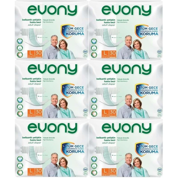 Evony Yetişkin Bezi Bel Bantlı Tekstil Yüzey L-Büyük 180 Adet (6PK*30) ürün görseli 1