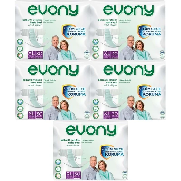 Evony Yetişkin Bezi Bel Bantlı Tekstil Yüzey Ekstra Büyük (XL) 150 Adet (5PK*30) ürün görseli 1