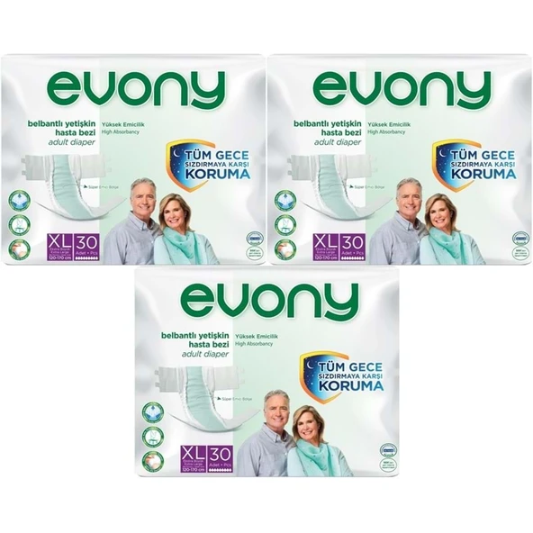 Evony Yetişkin Bezi Bel Bantlı Tekstil Yüzey Ekstra Büyük (XL) 90 Adet (3PK*30) ürün görseli 1